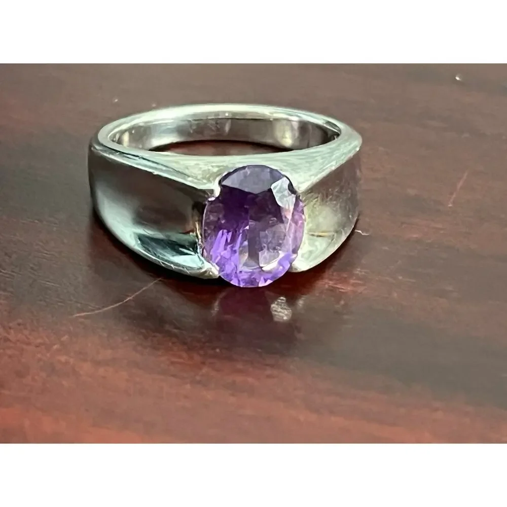 Vintage Sterling Silver Amethyst Ring Size 7 Made in Thailand 925